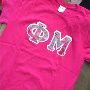 Pink Phi Mu Stitched Letter T-shirt